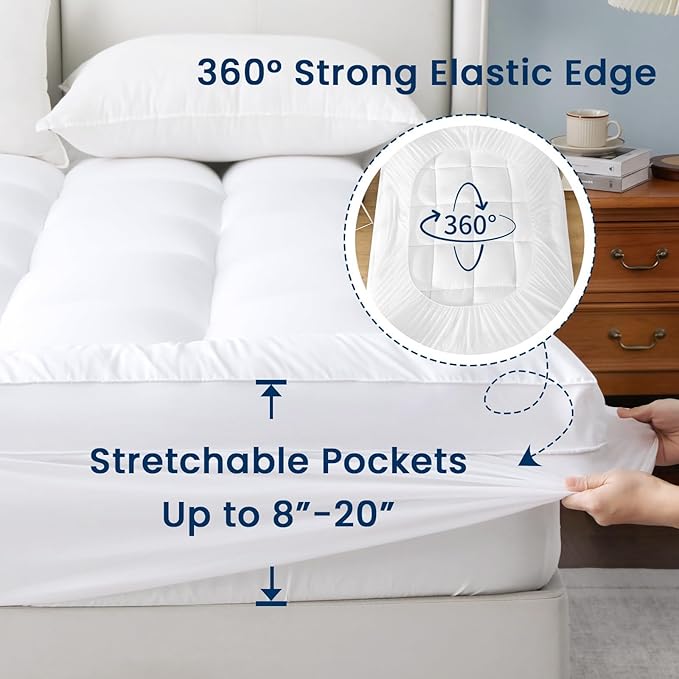 YUGYVOB Mattress Pad Extra Thick, Cooling, and Breathable Twin XL Mattress Topper 8-21" Deep Pocket Soft Down Alternative Fill