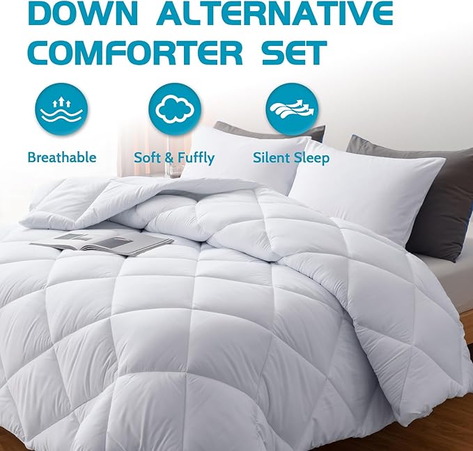 Decroom Lightweight Twin Comforter Set with 1 Pillow Sham - 2 Pieces Set - Quilted Down Alternative Comforter/Duvet Insert for All Season - White - Twin/Twin XL Size