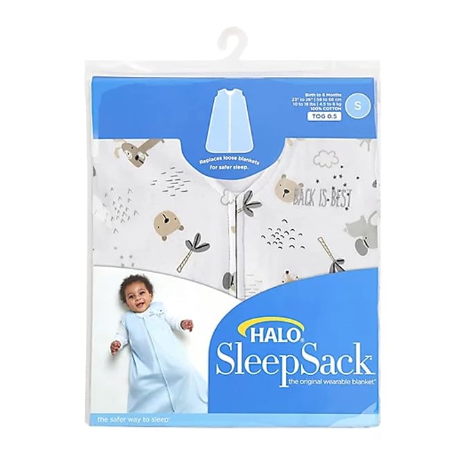 HALO SleepSack, 100% Cotton Wearable Blanket, Swaddle Transition Sleeping Bag, TOG 0.5, Weather Friends, Small, 0-6 Months