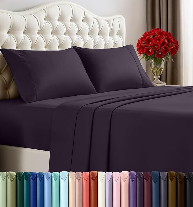 Utopia Bedding King Bed Sheets Set - 4 Piece Bedding - Brushed Microfiber - Shrinkage and Fade Resistant - Easy Care (King, Purple)