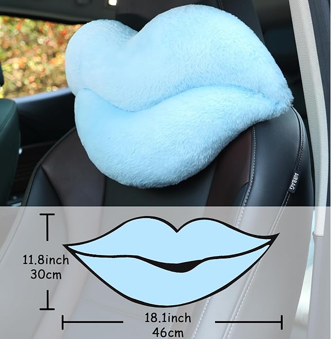 Sexysamba 2 Pack Lip Shaped Car Headrest Pillow, Comfortable Soft Head Rest Cushion Kawaii Car Accessories Cute Car Neck & Seat Pillow for Driving Travelling Office Home Decor - Light Blue Lip