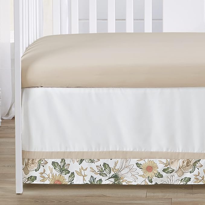Sweet Jojo Designs 4-Piece Baby Crib Bedding Set (Blue Boho Vintage Floral) for Girls, Infants/Nursery incl. Blanket, Fitted Sheet, Skirt, Diaper Stacker (Shabby Chic Rose, Daisy, Bohemian Wildflower)
