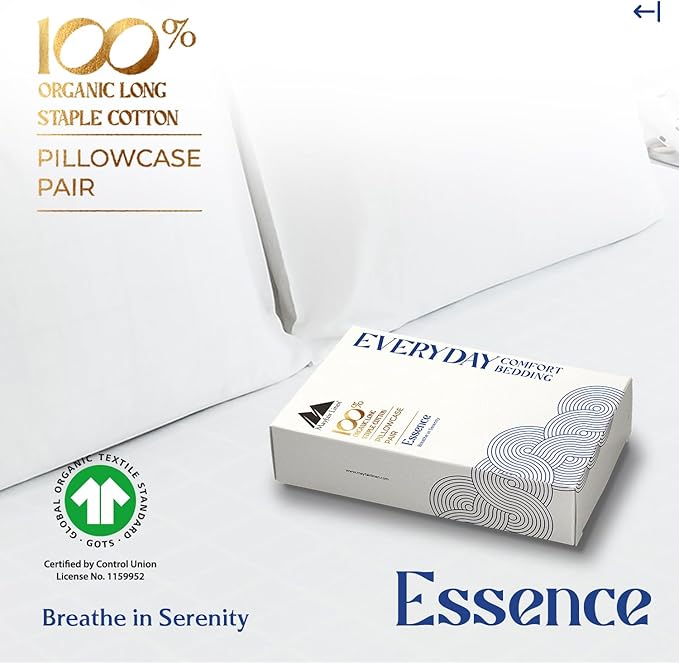 Mayfair Linen 100% Organic Cotton King Size Pillow Cases Set of 2 - Ultra Soft Hotel Quality King Pillow Covers, Authentic GOTS Certified, Crisp, Cooling Percale Weave Cotton Pillowcases - White