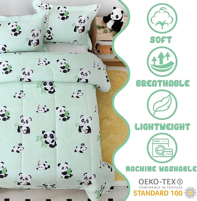Yibeizi Twin Bed Comforter Set, Kids Lightweight All-Season Comforter Set Cute Panda Pattern Microfiber Breathable Hypoallergenic Soft Oeko-Tex Bedding Comforter Sets