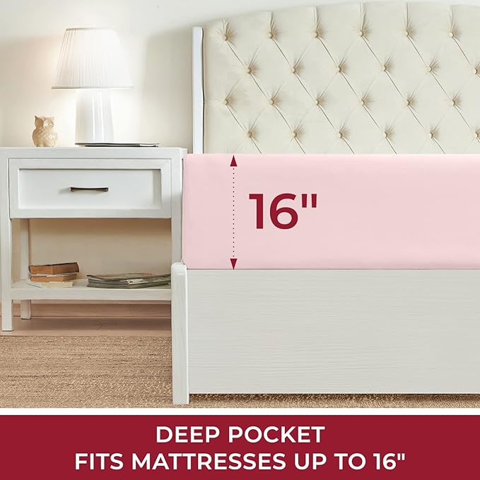 Mellanni Queen Fitted Sheet - Iconic Collection Bedding Sheets with up to 16 inch Deep Pocket - Soft & Cooling - Fade & Stain Resistant - 1 PC (Queen, Blush Pink)