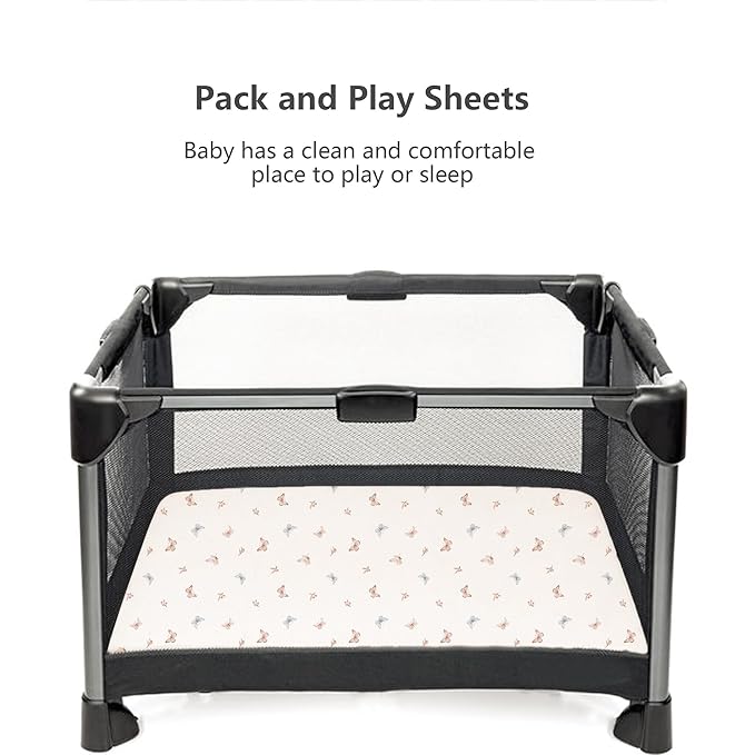 Konssy Muslin Mini Crib Sheets, 100% Soft Cotton Pack and Play Sheets for Pack N Play Mattress, Playard Baby Crib Sheets for Baby Girls(Taupe,Butterfly Dreams)
