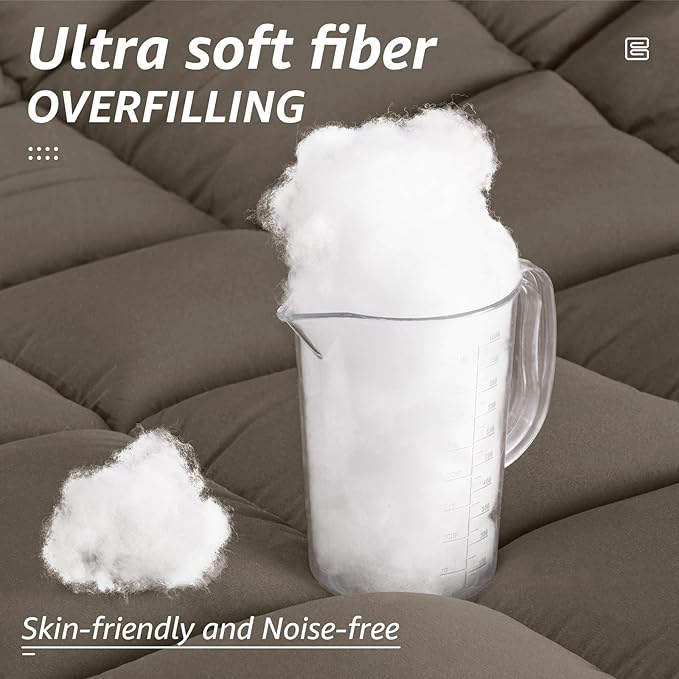 HYLEORY All Season Full Size Bed Comforter - Cooling Down Alternative Quilted Duvet Insert with Corner Tabs - Winter Warm - Machine Washable - Taupe