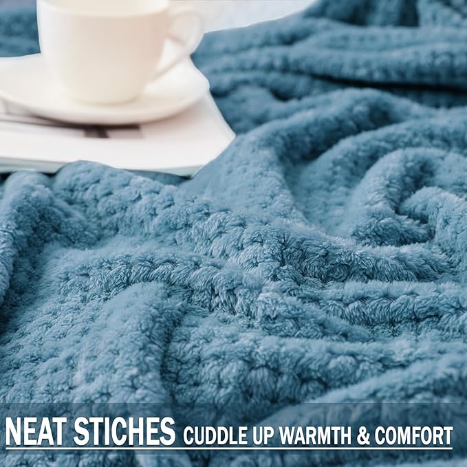 Exclusivo Mezcla Fleece Throw Blanket Extra Large, Super Soft and Warm Blankets for Couch, Sofa and Bed Waffle Textured, Cozy, Fuzzy and Lightweight (Slate Blue, 50x70 Inches)