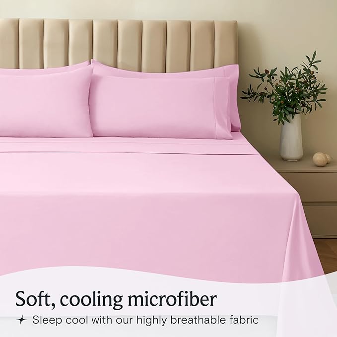 LuxClub 3 PC Twin Sheet Set, Deep Pockets Wrinkle Free Cooling Bed Sheets Hotel Bedding for Women, Men, Kids & Teens, Includes 1 Fitted Sheet, 1 Flat Sheet and 1 Pillowcase-Silky Soft Powder Pink