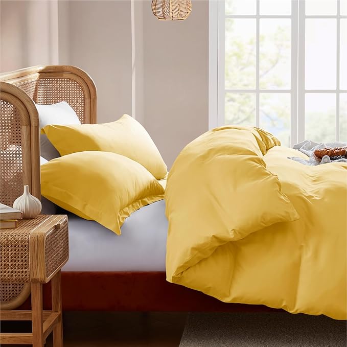 Nestl King Duvet Cover Set with Comforter Insert - Yellow 4 Piece 104x90 Duvet Cover & 2 Pillow Shams with White Quilted Down Alternative Comforter, Ultra Soft, All Season