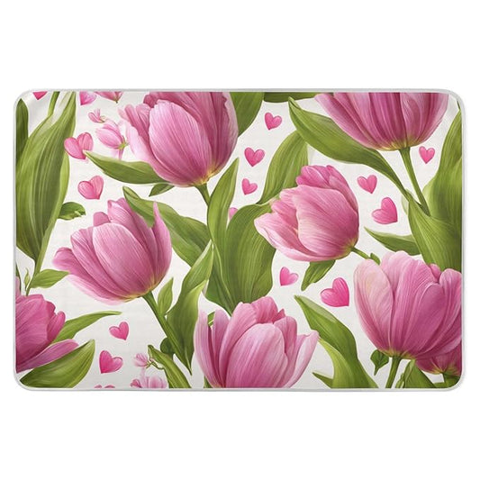 Waterproof Bed Pad Reusable Changing Pad Toddler Mattress Protector Large Pee Pad Baby Diaper Pad Soft Washable Liner Pink Fresh Tulips and Hearts