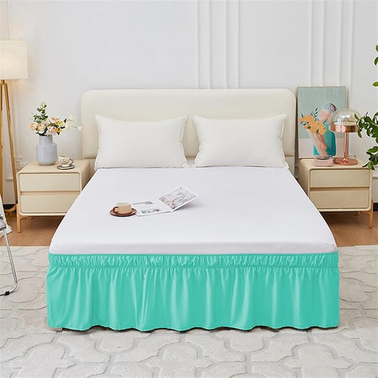 GIBZ Adjustable Wrap Around Ruffled Bed Skirt, Elastic Dust Ruffles Easy Fit Wrinkle & Fade Resistant, Machine Washable, King 16" Drop, Light Green