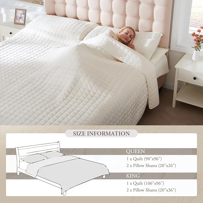 Luxury Velvet Quilt Set King Size, Comforter Set with Pillow Shams, Soft Lightweight Bedspread Coverlet Bedding Sets for All Seasons, Beige