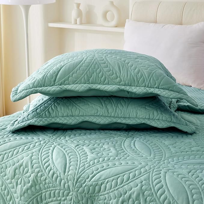 Cmfshape King Bedspread 106"x96",3 Piece King Quilt with 2 Shams,Lightweight Steel Blue Quilt Set for All Season,Modern Coin Pattern Bedding Set,Teal