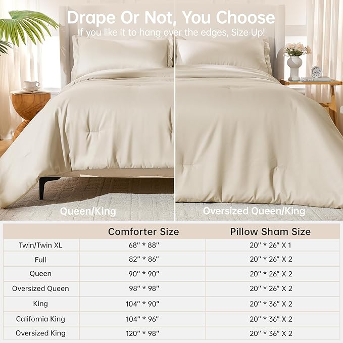 MUXHOMO King Size Comforter Set, All Season Ultra Soft Down Alternative Bedding - 3 Piece Lightweight Bed Set Includes 1 Comforter (104"x90") and 2 Pillow Shams (20"x36"), Linen