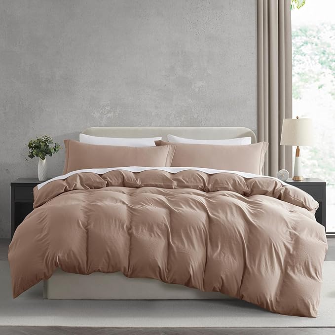 Nestl Khaki Duvet Cover Queen Size - Soft Prewashed Queen Duvet Cover Set, 3 Piece, with Zipper Closure, 1 Duvet Cover 90x90 inches and 2 Pillow Shams
