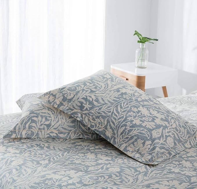 SLEEPBELLA Duvet Cover Twin Size, 600 Thread Count Cotton Beige & Bluish Grey Printed with Luxurious Leaves Pattern Reversible Botanical Comforter Cover Sets, Bedding Set 2Pcs (Twin, Beige Paisley)