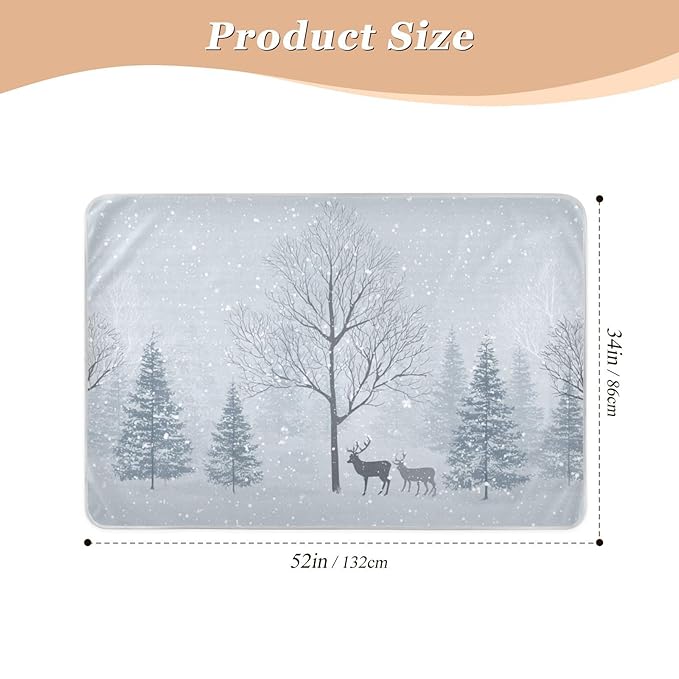 Waterproof Bed Pad Reusable Changing Pad Toddler Mattress Protector Large Pee Pad Baby Diaper Pad Soft Washable Liner Blue Snow Trees and Reindeer