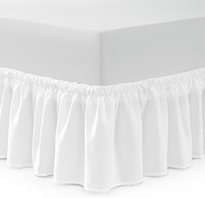 Casual Living Bed Skirt Wrap Around Ruffled Style Box Spring Cover Bed Skirts for Bedroom Decor Machine Washable Premium Bedding 15-Inch Drop Elastic Dust Ruffle, King/California King, White