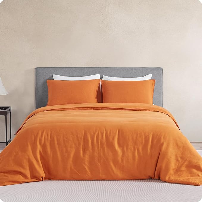DAPU 100% Linen Duvet Cover Set - Pure Natural French Flax Linen with Corner Ties and Zipper Closure Soft Breathable Durable for Hot Sleepers 1 Duvet Cover 2 Pillowcases (Sunrise, King)