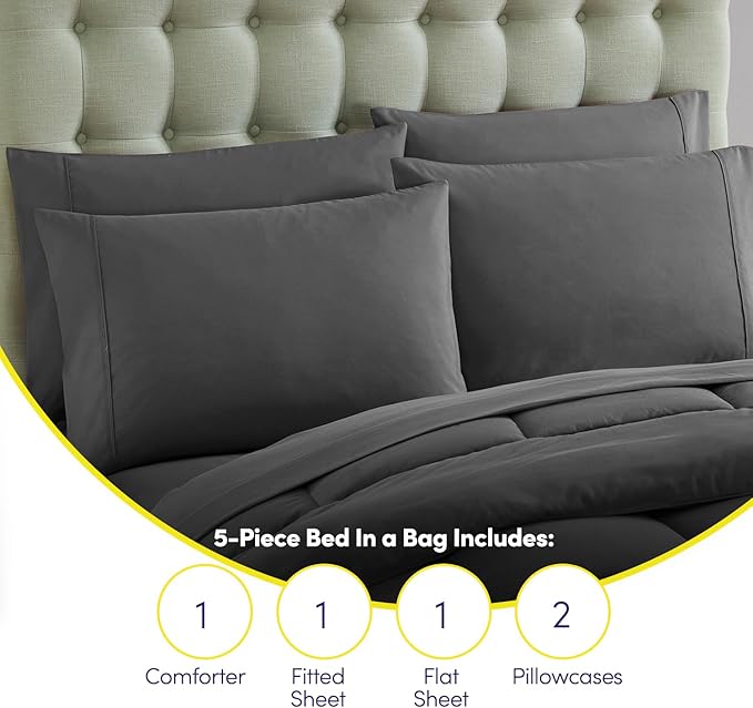 Twin XL Comforter Set with Sheets - Soft & Breathable Piece Bedding Collection - 1 Comforter, 1 Fitted Sheet, 1 Flat, Pillowcases - Deep Pocket - Premium Quality - Ideal for All Seasons, Gray