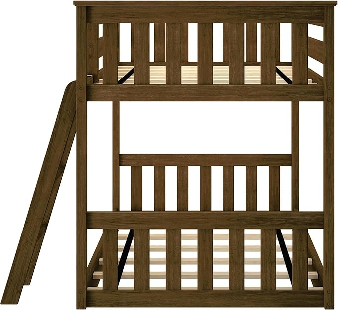 Max & Lily Twin Over Twin Low Bunk Bed with Ladder, Wooden Bunk beds with 14” Safety Guardrail for Kids,Toddlers, Boys, Girls, Teens, Bedroom Furniture, Walnut