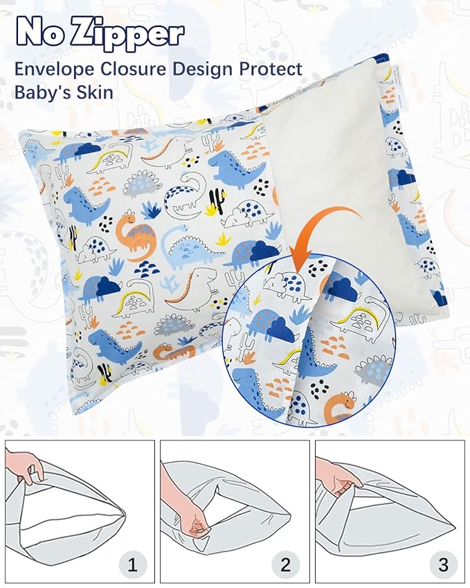 ALVABABY Toddler Pillowcases 2 Pack Organic Cotton Kids Pillow Cover Fit 13"x 18" or 12"x19" Envelope for Girl Boy Sleepy Travel