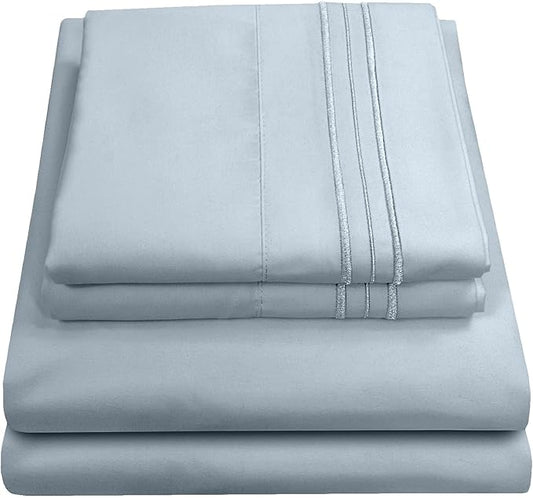 Twin XL Sheets - Breathable Luxury Sheets with Full Elastic & Secure Corner Straps Built In - 1800 Supreme Collection Extra Soft Deep Pocket Bedding Set, Sheet Set, Twin XL, Misty Blue