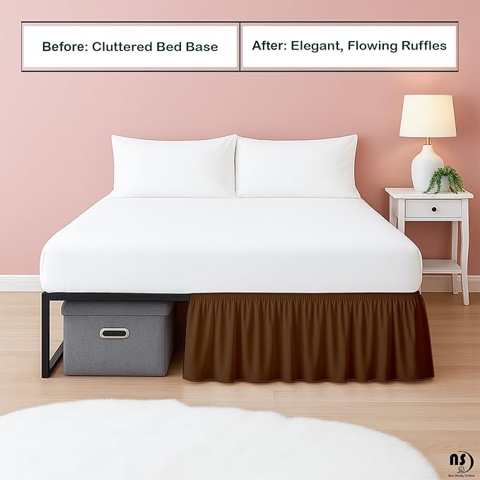 Premium Microfiber Full XL Ruffled Bed Skirt, 6” Drop with Split Corners, Soft Wrinkle Free Bedskirt with Platform, Solid Chocolate Dust Ruffle for 54" x 80" Mattress