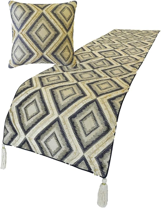 The HomeCentric King/Queen/Twin Blue Decorative CA King 86"x18" Bed Runner with Pillow Cover, Lace & Moroccan Decor Bed Scarf on Jacquard Fabric - Akida