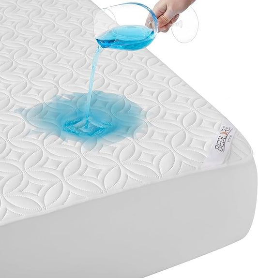 BEDLORE Waterproof Mattress Protector, RV Queen Size Mattress Pad Noiseless with Deep Pocket 6"-18" Depth, Soft Breathable Dirt-Proof Bed Mattress Cover Washable (White)