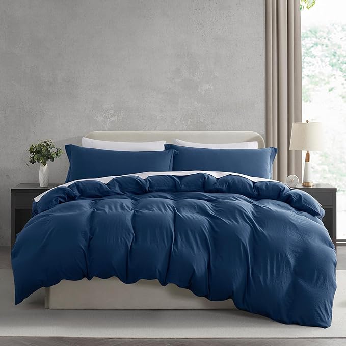 Nestl Twin Duvet Cover Set - Soft Prewashed Navy Blue Duvet Cover Twin/Twin XL, 2 Piece, with Zipper Closure, 1 Duvet Cover 68x90 inches and 1 Pillow Sham