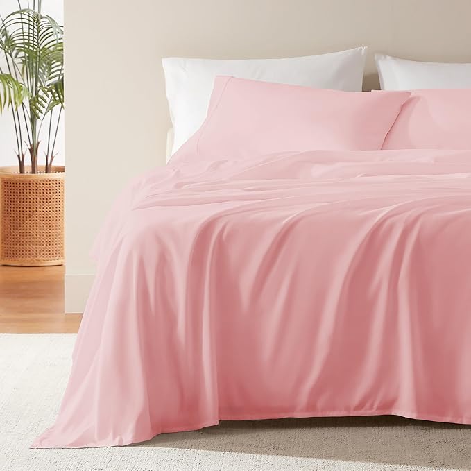 SLEEP ZONE Nanotex Super Soft Cooling Twin Bed Sheets Set for Kids 3 Piece - Easy Care Fitted Flat Sheet & Pillowcase Sets - Wrinkle Free, Fade Resistant, Deep Pocket 16" (Ballet Pink, Twin)