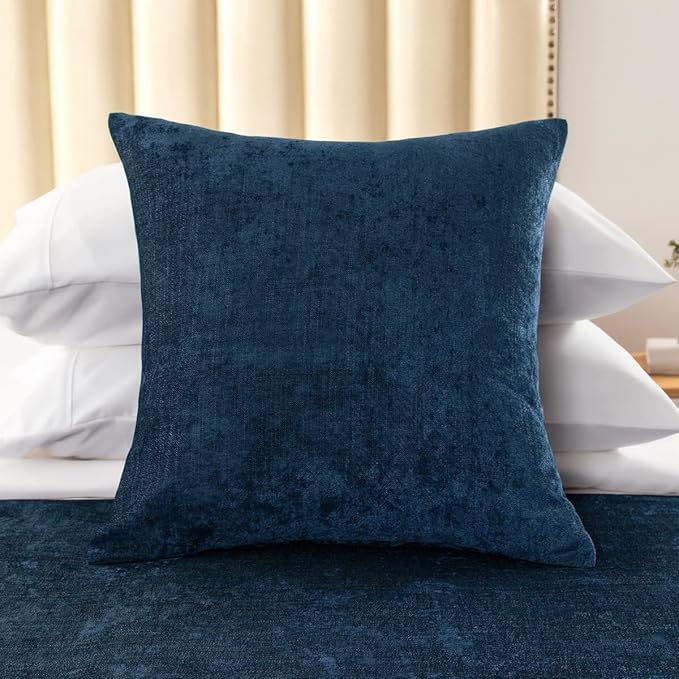 AMBERIS 2 Pillowcases (45×45cm)(Without Insert) Dark Blue, Chenille Soft No Fading Modern 2 Pillowcases (Without Insert)