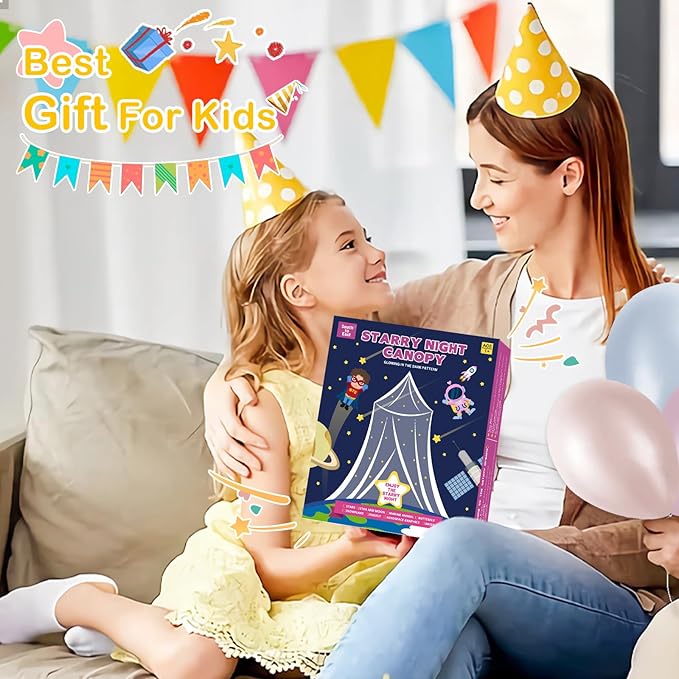 South to East Bed Canopy for Girls with Glowing Butterfly in The Dark, Beige Princess Bed Curtains for Girls, Kids Bed & Toddler Bed, Twin, Full & Queen, Mosquito Net Canopy for Bedroom