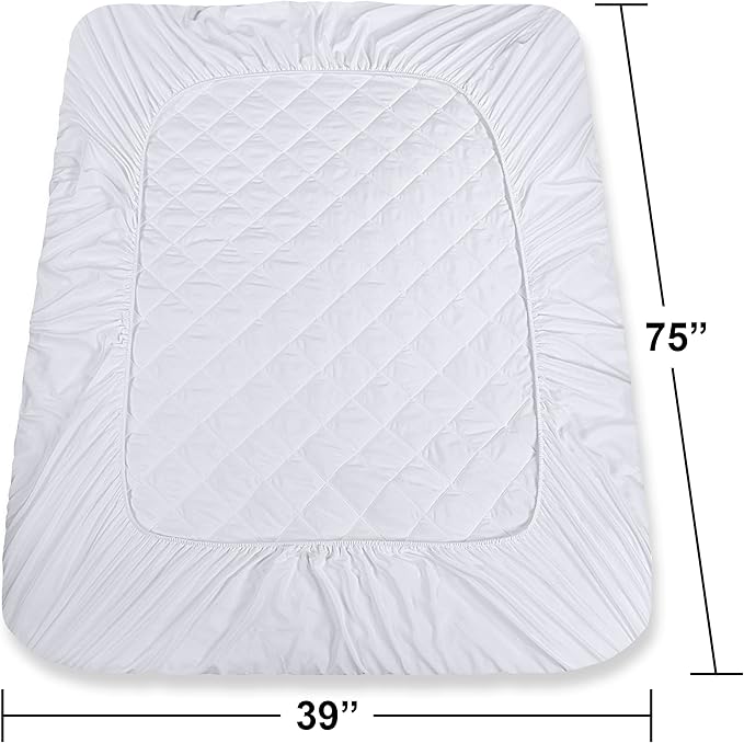 Utopia Bedding Quilted Fitted Mattress Pad, Twin Size, Elastic Fitted Mattress Topper Protector and Cover with Deep Pocket Stretches up to 16 Inches, Machine Washable (White)