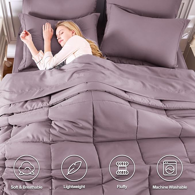 CozyLux Full Size Comforter Sets Dusty Purple - 7 Pieces Bed in a Bag Full, Oeko-Tex Certified Bed Set, All Season Soft Bedding Set with Down Alternative Comforter, Sheets, Pillowcases & Pillow Shams