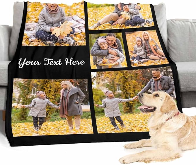 Personalized Blanket with Photo, 6 Photos Customized Blankets Photo Blankets Customize Personalized Family Mom Pictures Blankets for Dad Family Friend, 8 Sizes