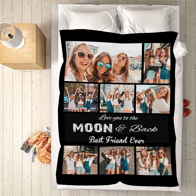 Custom Picture Blankets - 8 Photos Customize Best Friend Forever Blanket for Women Gifts