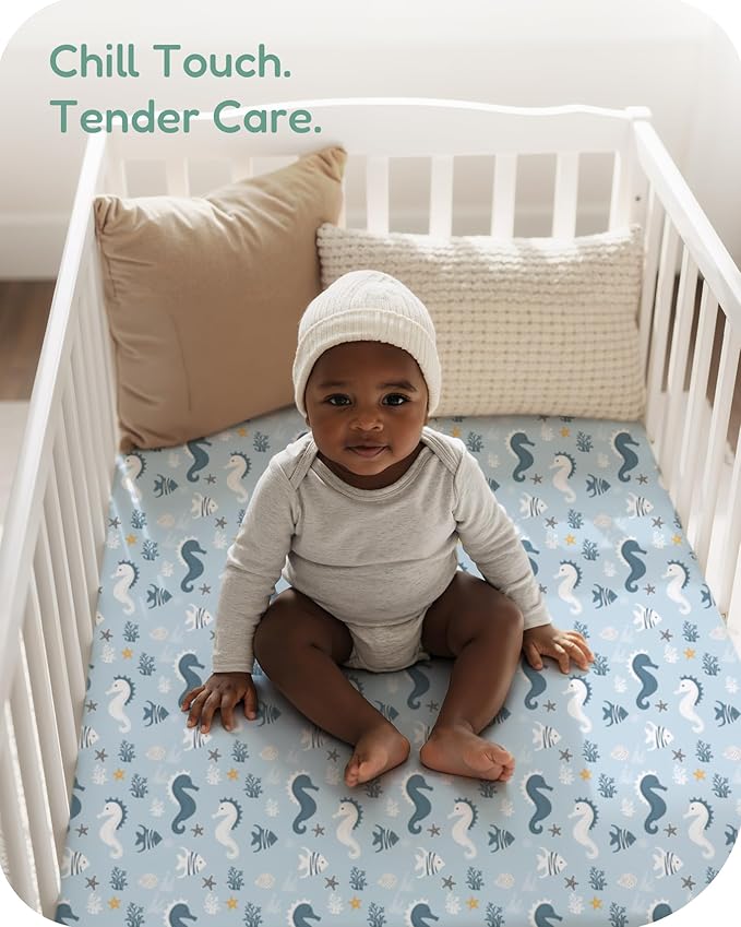Crib Sheets 2 Pack, Fitted Crib Sheet for Standard Crib Mattress 28x52x9, Ultra Soft Jersey Knit, Breathable Stretchy Deep Pocket, Snug Fit Stays Put, Baby Crib Mattress Sheet