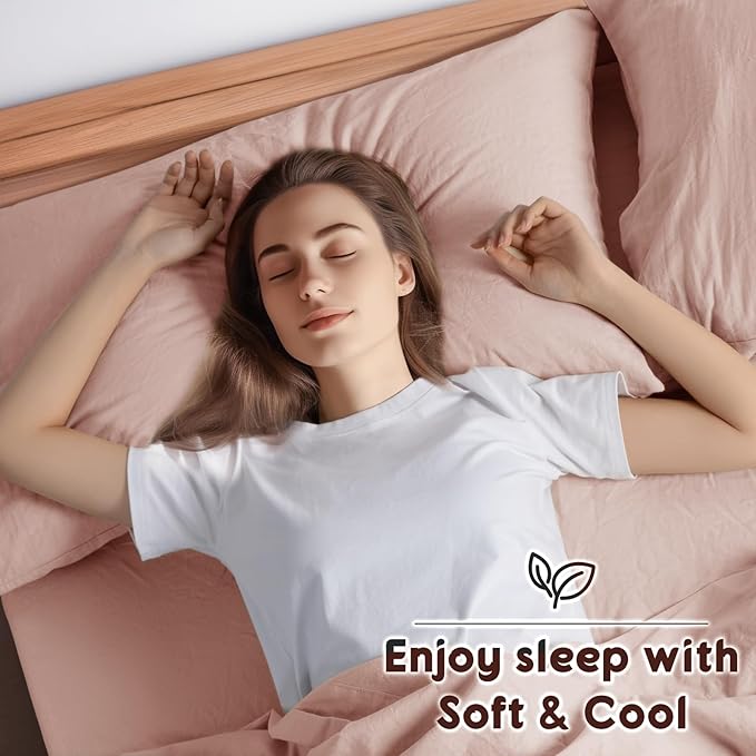 SONORO KATE 100% French Pure Linen Sheets, Breathable and Durable Linen King Size Sheets, Anti-Tear Linen Bed Sheets, Machine Washable, 16 Inch Deep Pocket - 4 Piece (Pink, King)