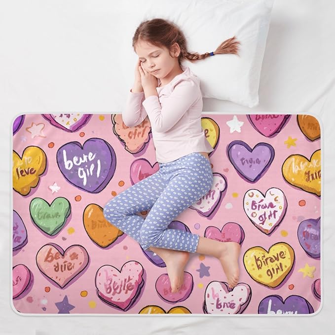 Waterproof Bed Pad Reusable Changing Pad Toddler Mattress Protector Large Pee Pad Baby Diaper Pad Soft Washable Liner Be Brave Girl Hearts Stars Dots