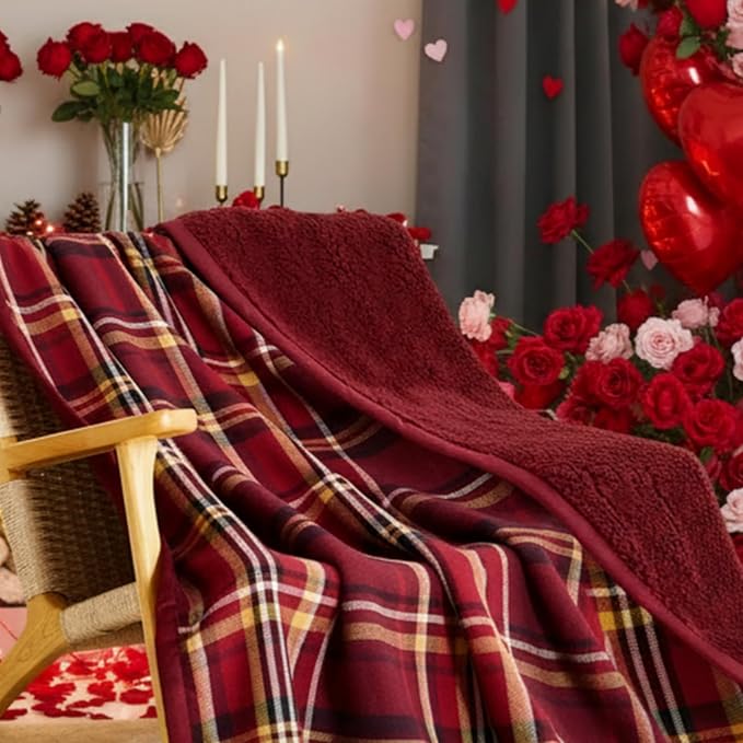 Sophia & William Throw Blanket for Couch Sofa(60x80 Inches) - Reversible Fluffy Soft Blanket, Gifts for Women, Red