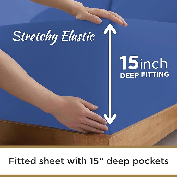 Twin XL 100% Microfiber Double Brushed Sheet Set - Extra-Soft & Wrinkle-Free - 15" Deep Pockets, 39" x 80" - Ideal for Dorms, Hospitals & Split King Beds - 3 PC Set (Twin XL, Royal Blue)