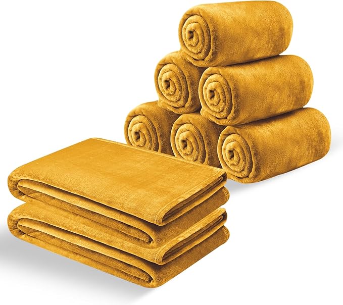MOONLIGHT20015 8 Pack Fleece Bed Blanket Queen Size 90x90 inches - 400GSM Anti-Static Lightweight Super Soft Fluffy Fuzzy Plush Blankets Cozy Microfiber Blankets for Couch, Bed, Sofa (Queen, Ochre)