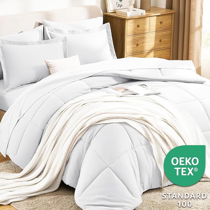 CozyLux Full Size Comforter Sets White - 7 Pieces Bed in a Bag Full, Oeko-Tex Certified Bed Set, All Season Soft Bedding Set with Down Alternative Comforter, Sheets, Pillowcases & Pillow Shams