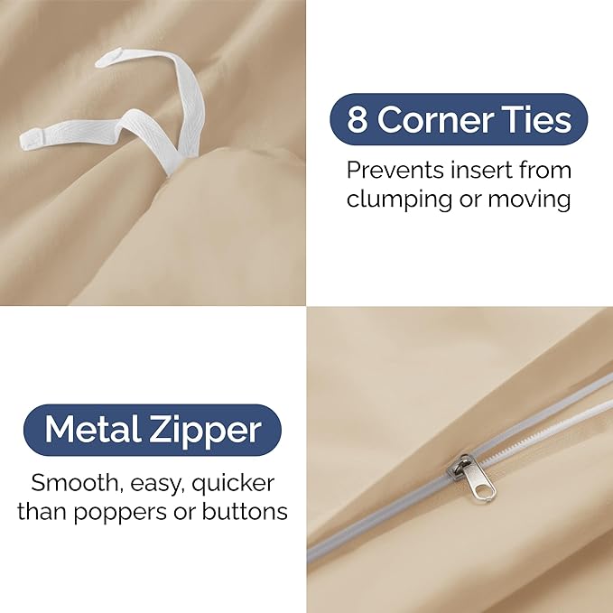 Duvet Cover Cal King Size - Extra Soft Cal King Size Duvet Cover - Lightweight & Breathable - Easy Care & Fade Free with Zipper Closures & Ties - 104" x 98" Inches - (Cream) Comforter Not Included