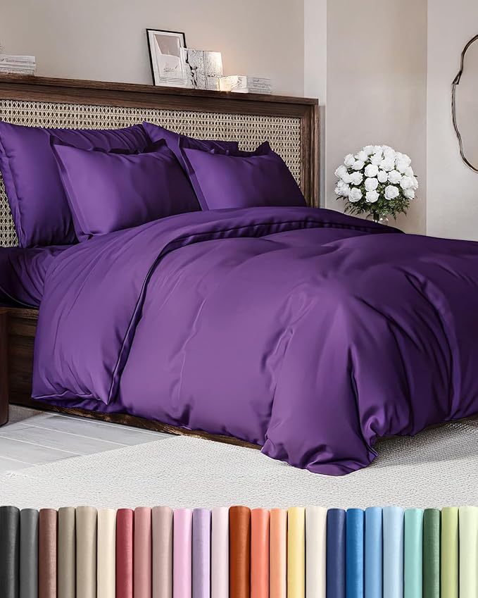 Duvet Cover Cal King Size - Extra Soft Cal King Size Duvet Cover - Lightweight, Breathable, Easy Care & Fade Free w/ Zipper Closures & Ties - 104" x 98" Inches - (Purple) Comforter Not Included