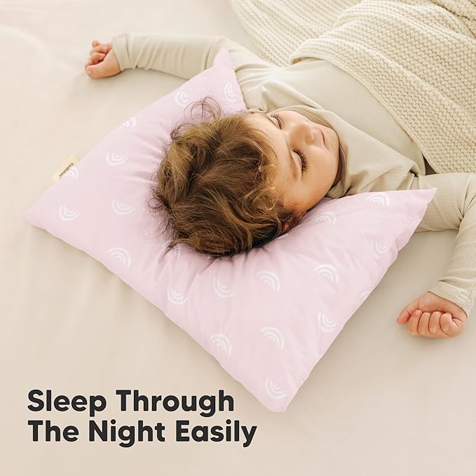 KeaBabies 2-Pack Toddler Pillows 2 Year Old to 5-13x18 Soft Organic Cotton Kids Pillow for Sleeping, Travel, School, Daycare, Nap, Toddler Bed, Machine Washable, Without Pillowcase (Pastel Rainbow)