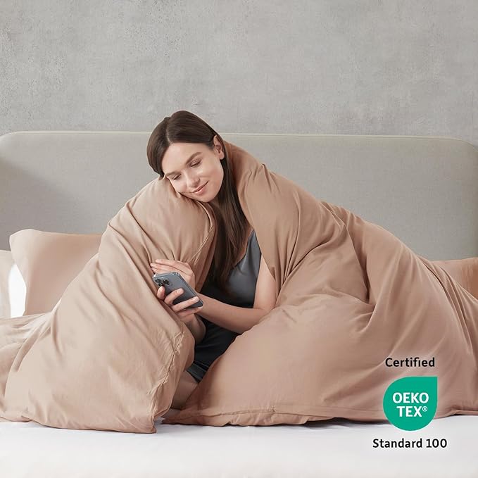 Nestl Khaki Duvet Cover Full Size - Soft Prewashed Full Size Duvet Cover Set, 3 Piece, with Zipper Closure, 1 Duvet Cover 80x90 inches and 2 Pillow Shams